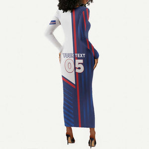 Custom Cape Verde Football Long Sleeve Bodycon Dress Unique Style - African Pride