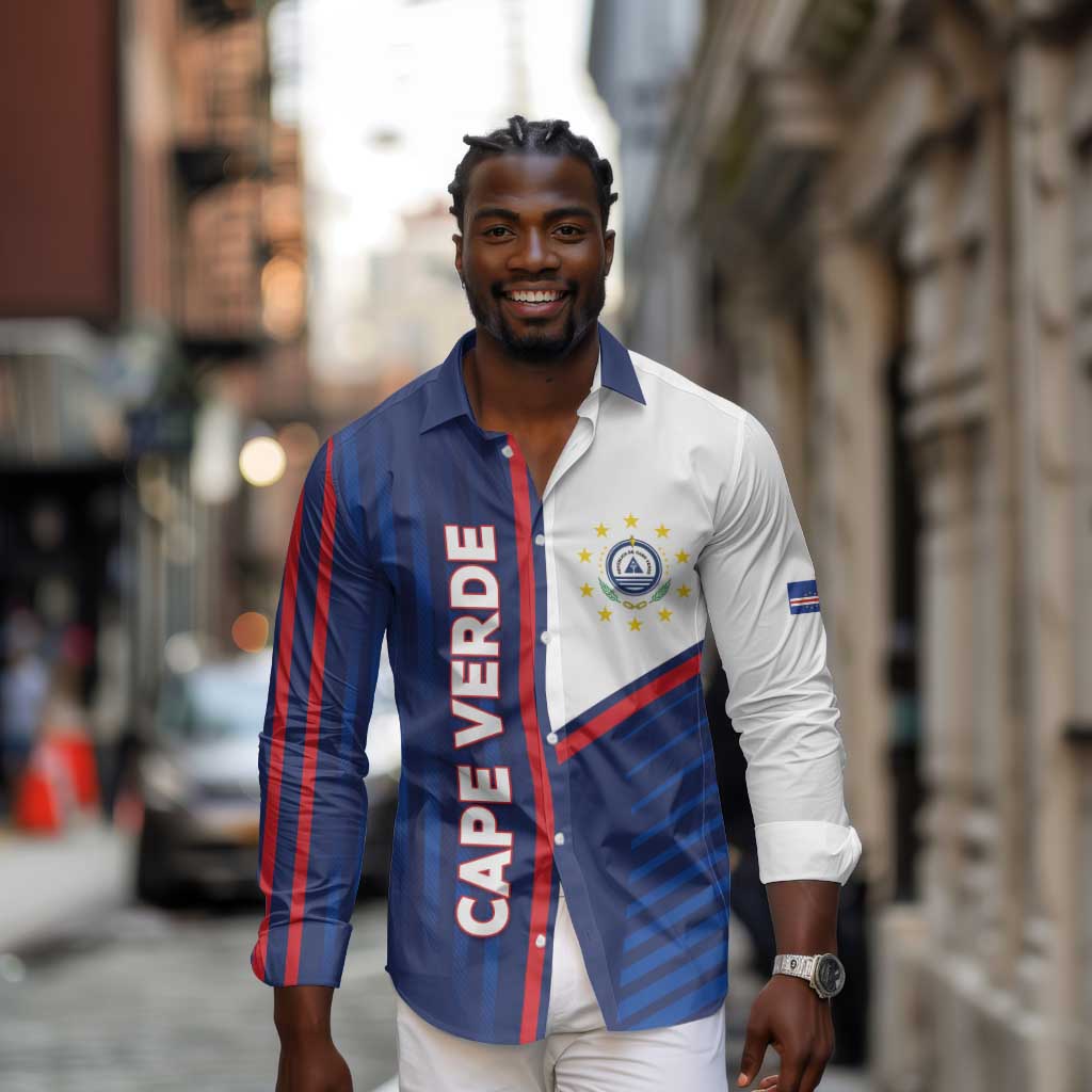 Custom Cape Verde Football Long Sleeve Button Shirt Unique Style - African Pride