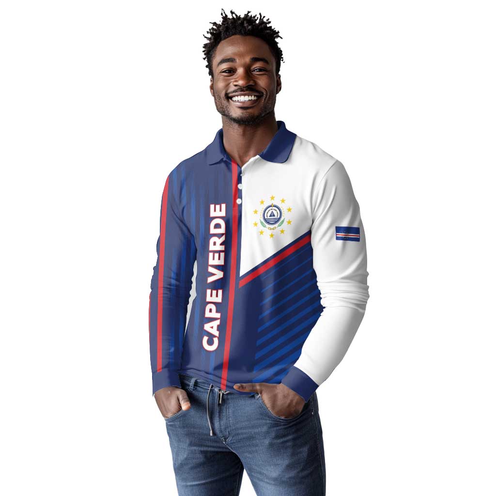 Custom Cape Verde Football Long Sleeve Polo Shirt Unique Style - African Pride
