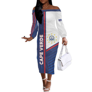 Custom Cape Verde Football Off The Shoulder Long Sleeve Dress Unique Style - African Pride