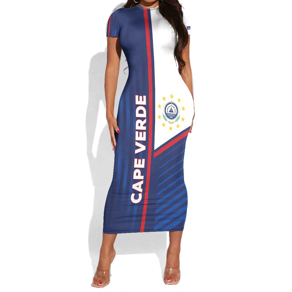 Custom Cape Verde Football Short Sleeve Bodycon Dress Unique Style - African Pride