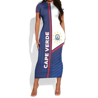 Custom Cape Verde Football Short Sleeve Bodycon Dress Unique Style - African Pride