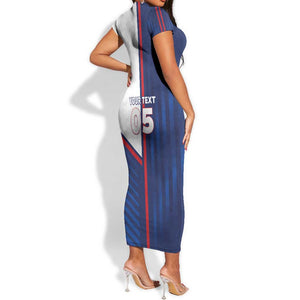 Custom Cape Verde Football Short Sleeve Bodycon Dress Unique Style - African Pride