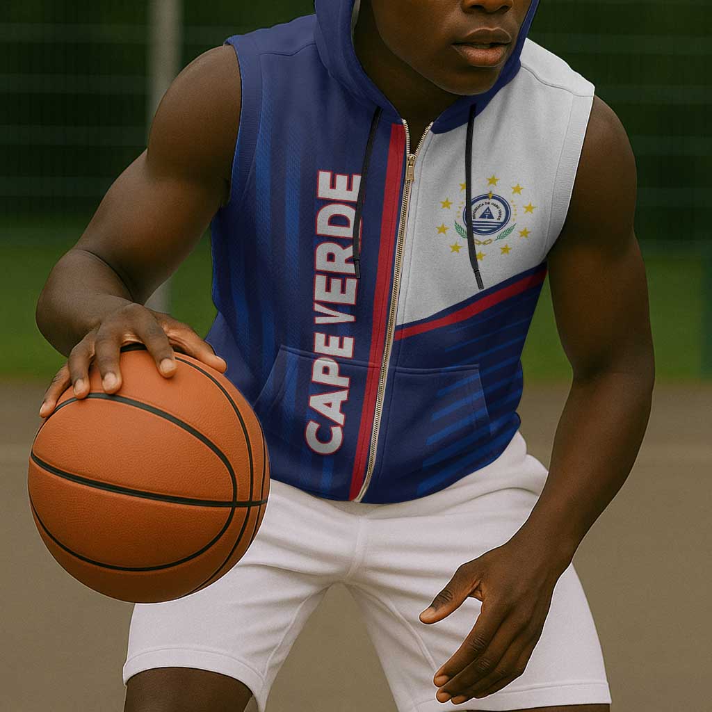Custom Cape Verde Football Sleeveless Zip Hoodie Unique Style - African Pride