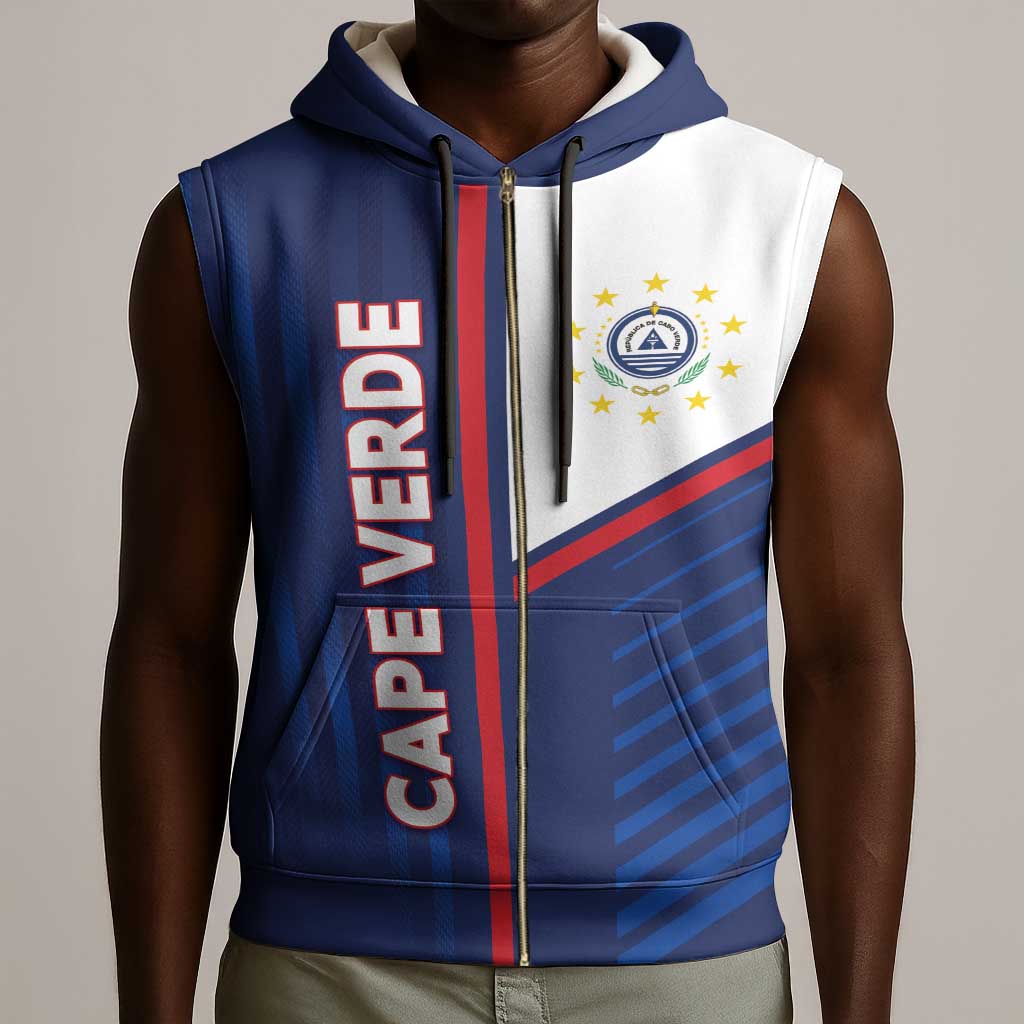 Custom Cape Verde Football Sleeveless Zip Hoodie Unique Style - African Pride