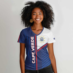Custom Cape Verde Football Women V-Neck T-Shirt Unique Style - African Pride