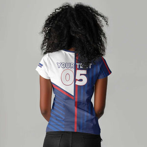 Custom Cape Verde Football Women V-Neck T-Shirt Unique Style - African Pride