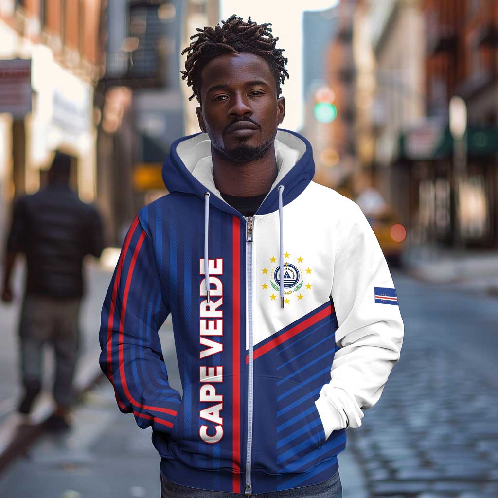 Custom Cape Verde Football Zip Hoodie Unique Style - African Pride