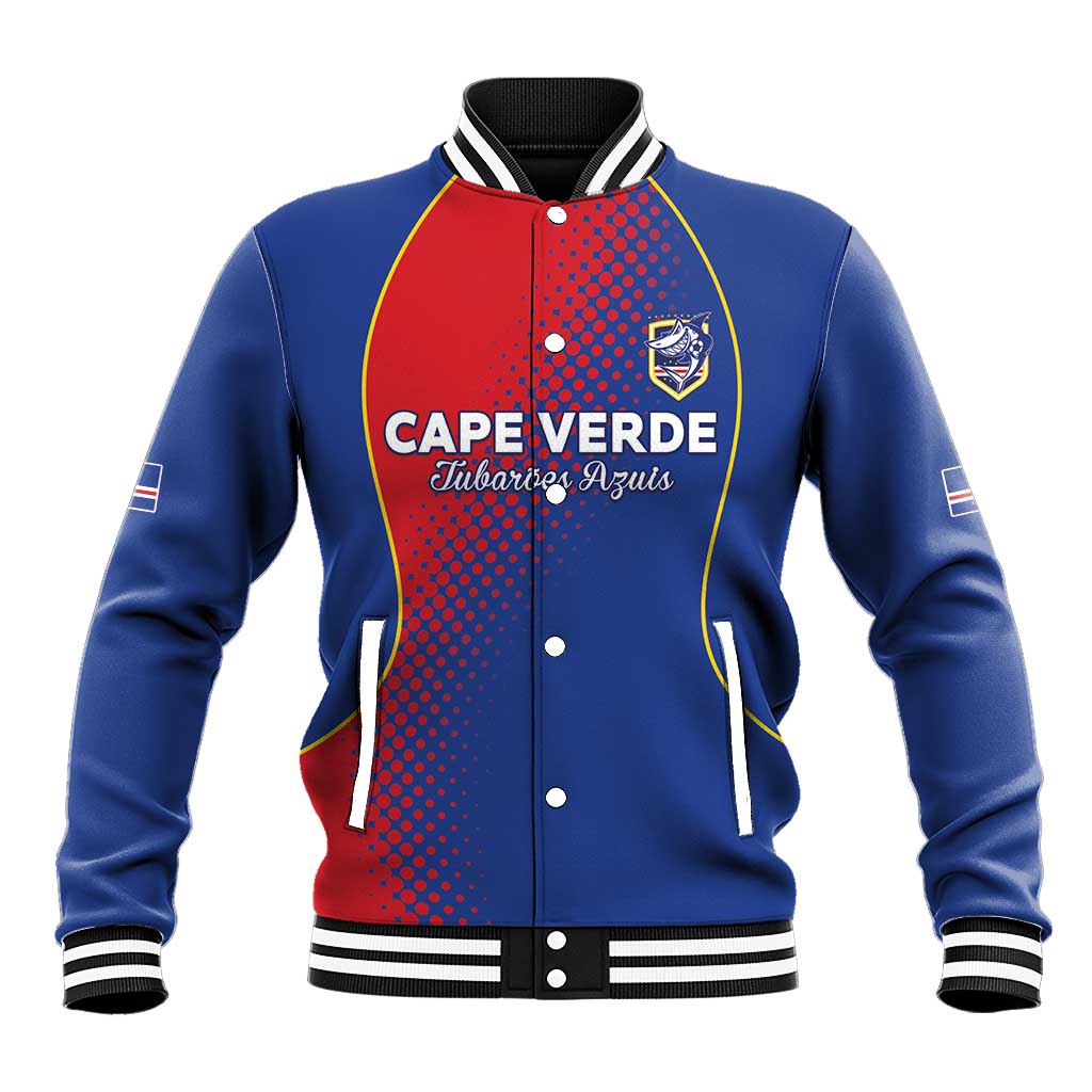 Custom Cape Verde Football Baseball Jacket Blue Sharks Make History - African Pride