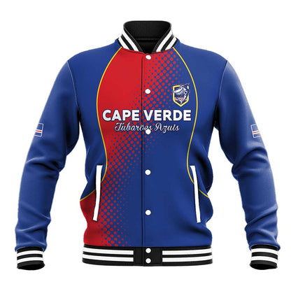 Custom Cape Verde Football Baseball Jacket Blue Sharks Make History - African Pride