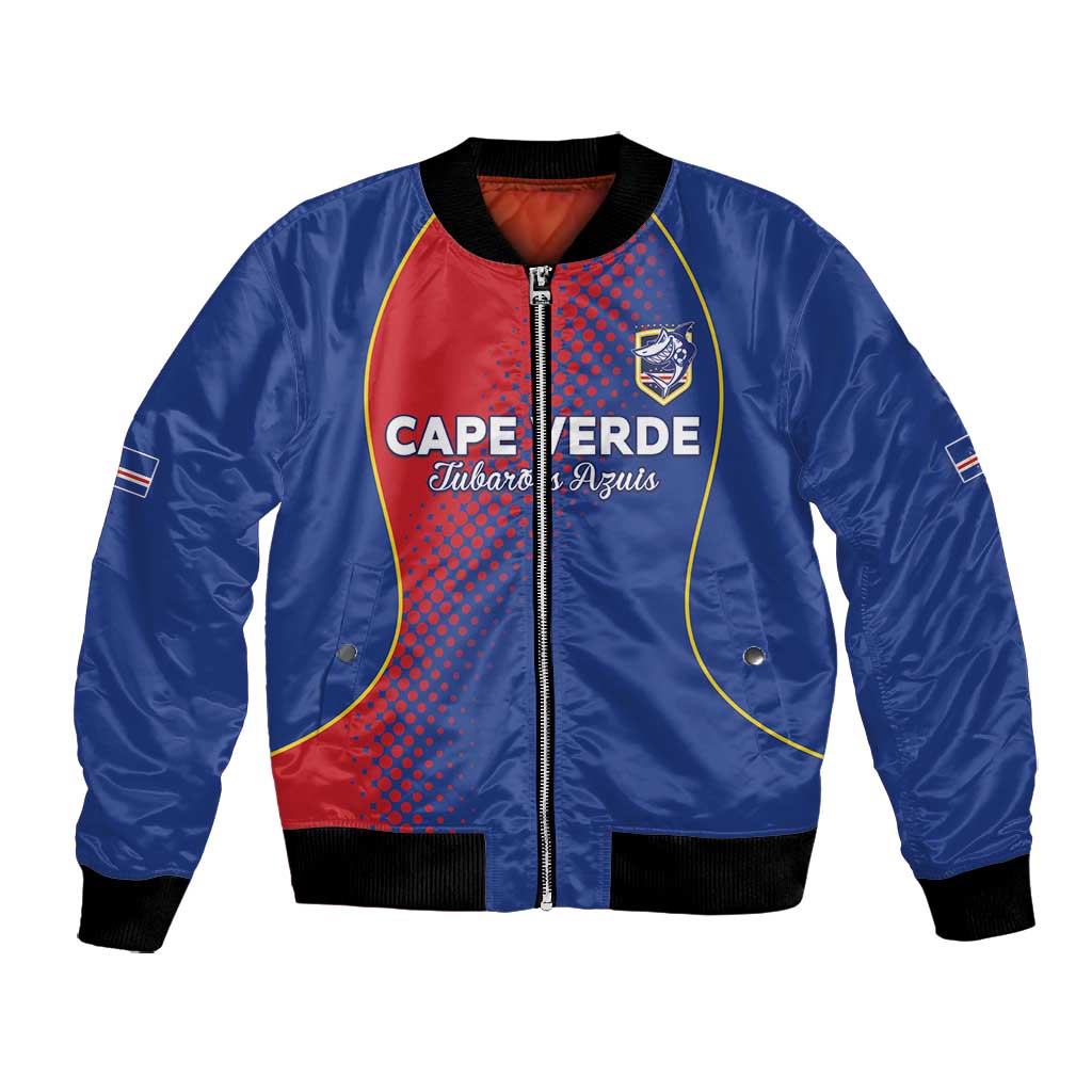 Custom Cape Verde Football Bomber Jacket Blue Sharks Make History - African Pride