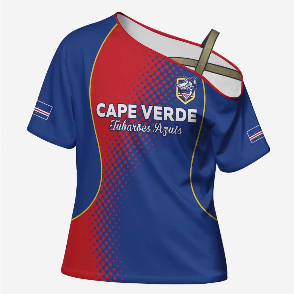 Custom Cape Verde Football Cross Shoulder Shirt Blue Sharks Make History