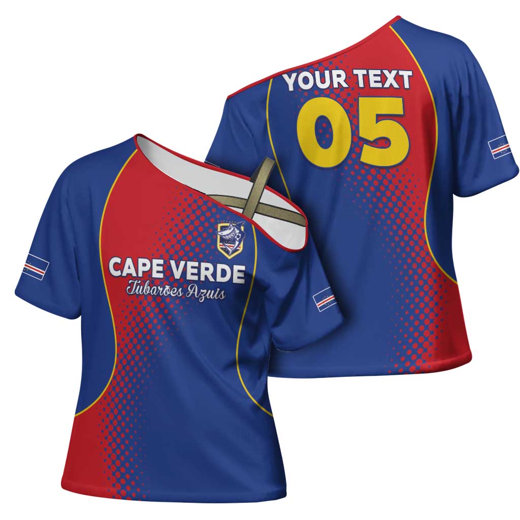 Custom Cape Verde Football Cross Shoulder Shirt Blue Sharks Make History