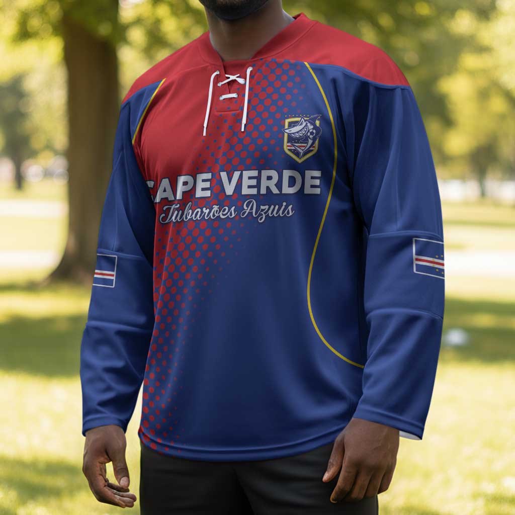Custom Cape Verde Football Hockey Jersey Blue Sharks Make History