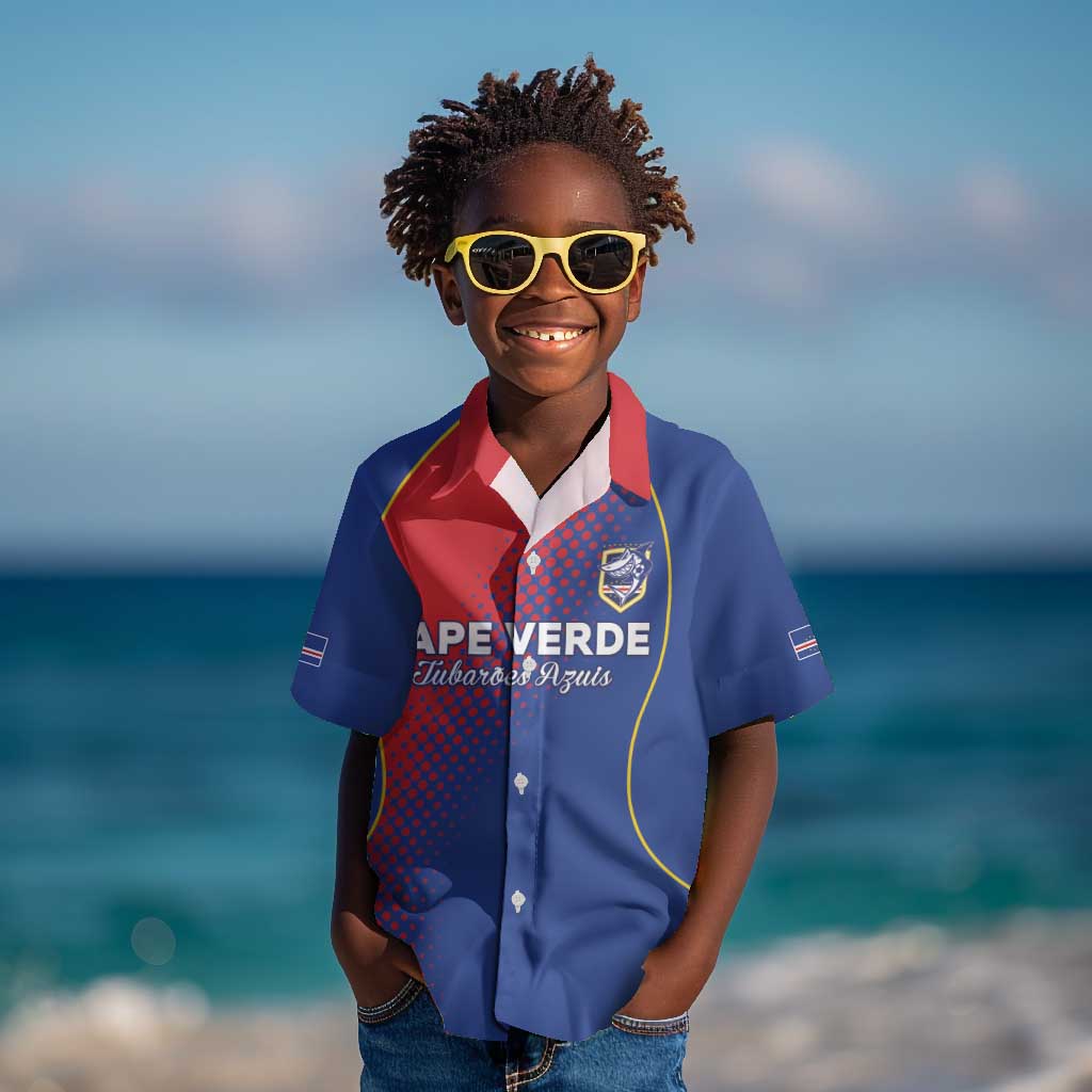 Custom Cape Verde Football Kid Hawaiian Shirt Blue Sharks Make History - African Pride