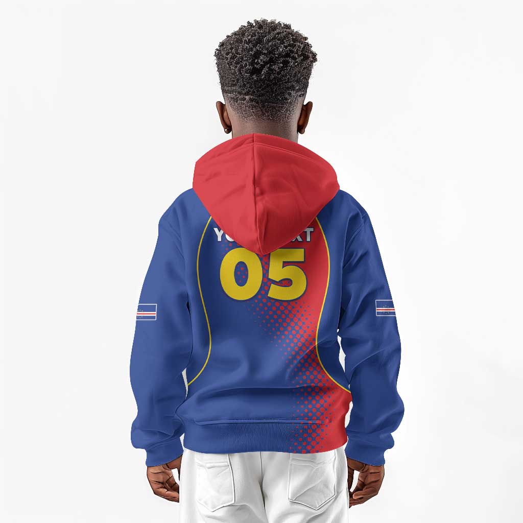 Custom Cape Verde Football Kid Hoodie Blue Sharks Make History - African Pride
