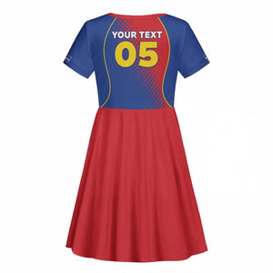 Custom Cape Verde Football Kid Short Sleeve Dress Blue Sharks Make History - African Pride