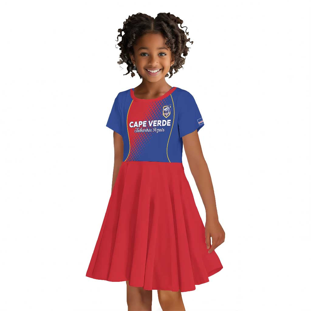 Custom Cape Verde Football Kid Short Sleeve Dress Blue Sharks Make History - African Pride