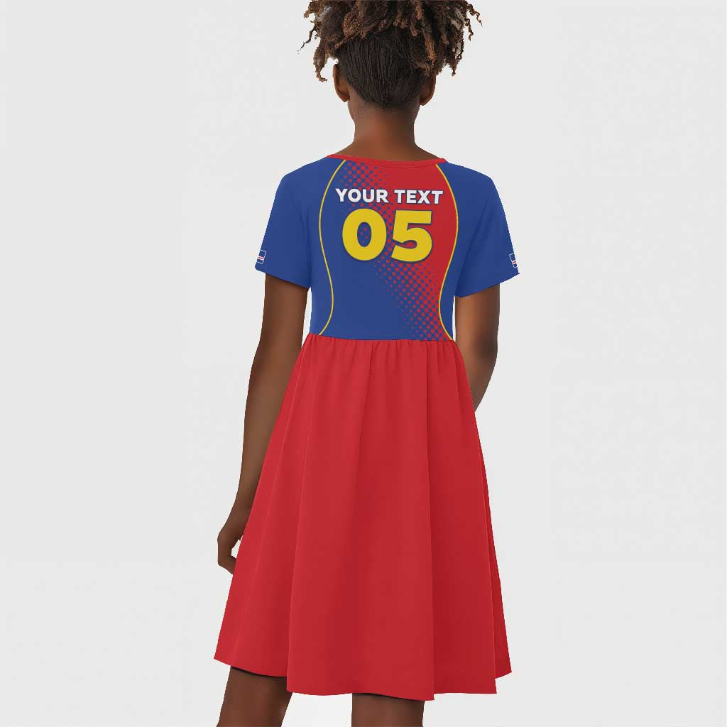 Custom Cape Verde Football Kid Short Sleeve Dress Blue Sharks Make History - African Pride