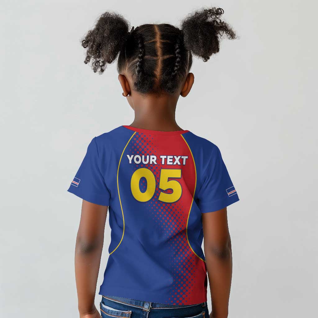 Custom Cape Verde Football Kid T shirt Blue Sharks Make History - African Pride