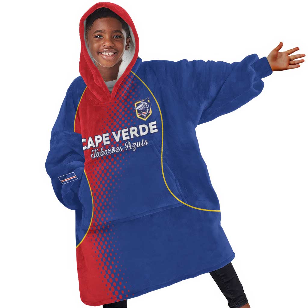 Custom Cape Verde Football Kid Wearable Blanket Hoodie Blue Sharks Make History - African Pride