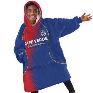 Custom Cape Verde Football Kid Wearable Blanket Hoodie Blue Sharks Make History - African Pride