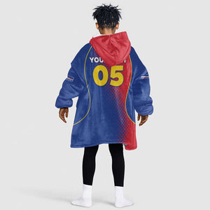 Custom Cape Verde Football Kid Wearable Blanket Hoodie Blue Sharks Make History - African Pride