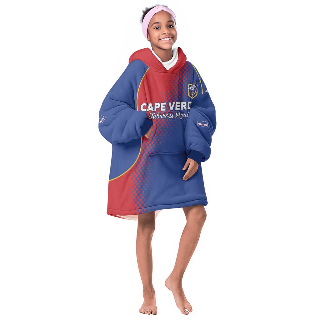 Custom Cape Verde Football Kid Wearable Blanket Hoodie Blue Sharks Make History - African Pride