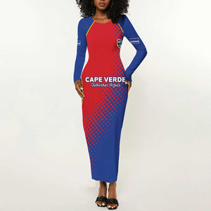 Custom Cape Verde Football Long Sleeve Bodycon Dress Blue Sharks Make History - African Pride