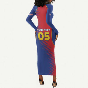 Custom Cape Verde Football Long Sleeve Bodycon Dress Blue Sharks Make History - African Pride