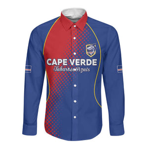 Custom Cape Verde Football Long Sleeve Button Shirt Blue Sharks Make History - African Pride