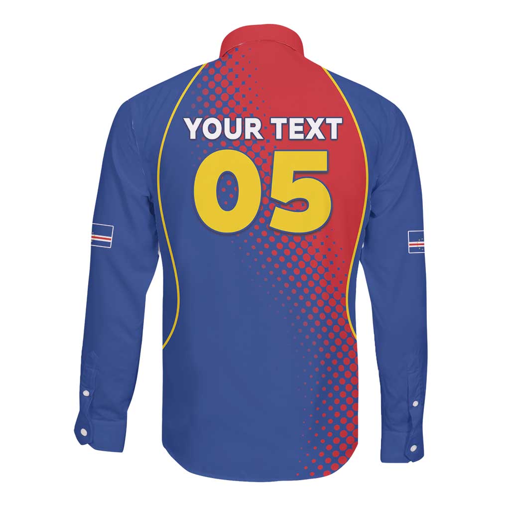 Custom Cape Verde Football Long Sleeve Button Shirt Blue Sharks Make History - African Pride