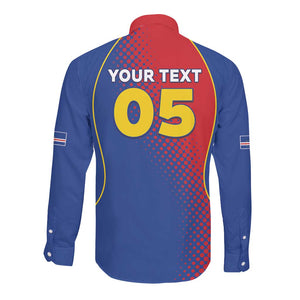 Custom Cape Verde Football Long Sleeve Button Shirt Blue Sharks Make History - African Pride