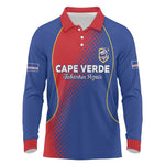 Custom Cape Verde Football Long Sleeve Polo Shirt Blue Sharks Make History - African Pride