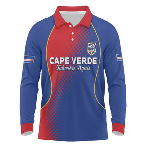 Custom Cape Verde Football Long Sleeve Polo Shirt Blue Sharks Make History - African Pride