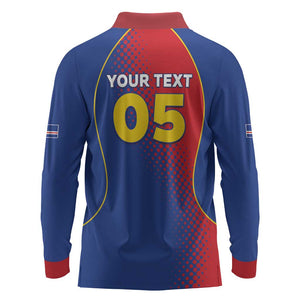 Custom Cape Verde Football Long Sleeve Polo Shirt Blue Sharks Make History - African Pride