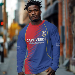 Custom Cape Verde Football Long Sleeve Shirt Blue Sharks Make History - African Pride