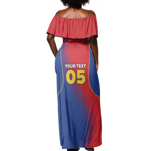 Custom Cape Verde Football Off Shoulder Maxi Dress Blue Sharks Make History - African Pride