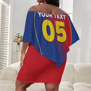 Custom Cape Verde Football Off Shoulder Short Dress Blue Sharks Make History - African Pride