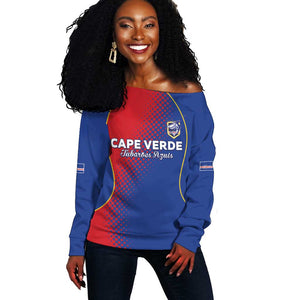 Custom Cape Verde Football Off Shoulder Sweater Blue Sharks Make History - African Pride