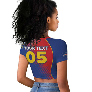 Custom Cape Verde Football Raglan Cropped T shirt Blue Sharks Make History - African Pride