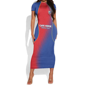 Custom Cape Verde Football Short Sleeve Bodycon Dress Blue Sharks Make History - African Pride