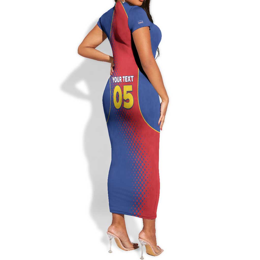 Custom Cape Verde Football Short Sleeve Bodycon Dress Blue Sharks Make History - African Pride