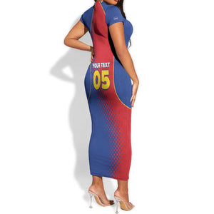 Custom Cape Verde Football Short Sleeve Bodycon Dress Blue Sharks Make History - African Pride