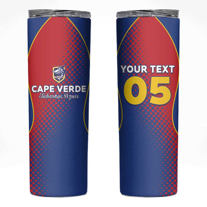 Custom Cape Verde Football Skinny Tumbler Blue Sharks Make History - African Pride