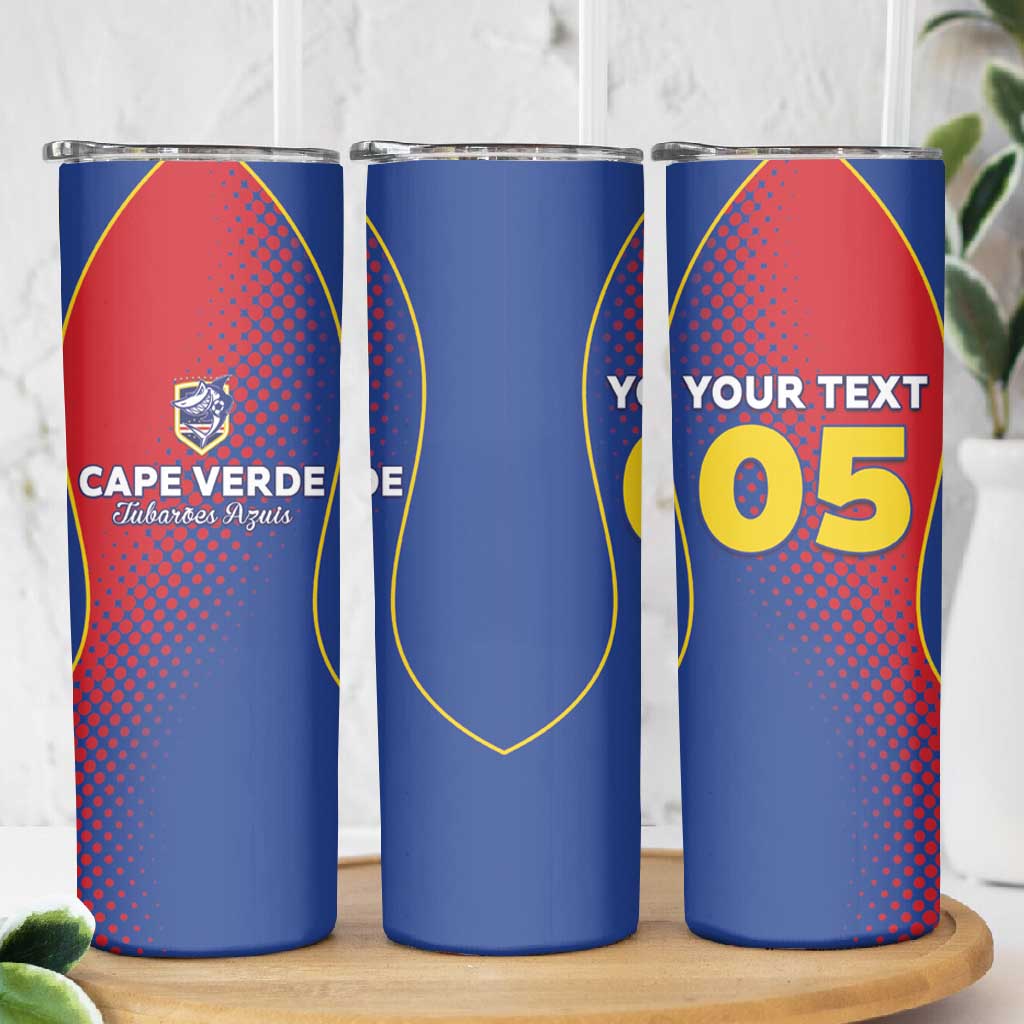 Custom Cape Verde Football Skinny Tumbler Blue Sharks Make History - African Pride