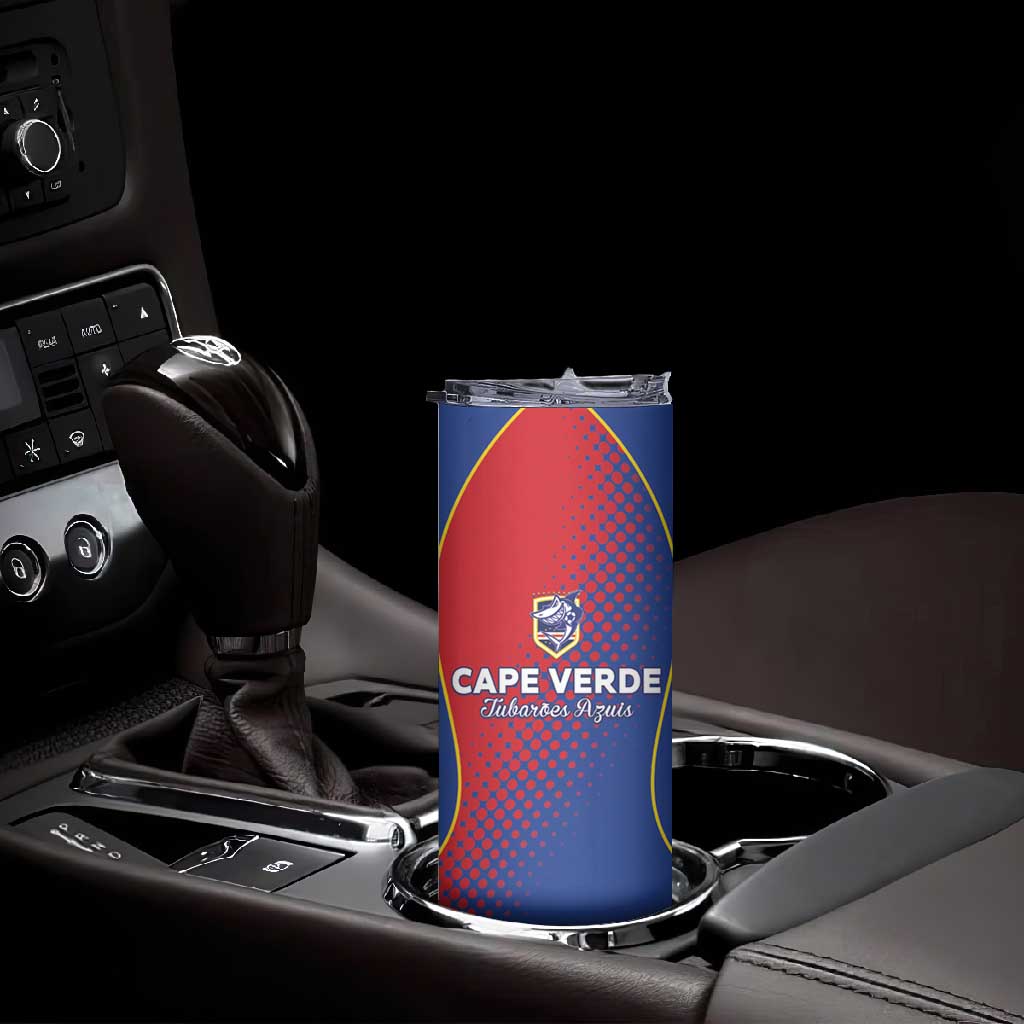 Custom Cape Verde Football Skinny Tumbler Blue Sharks Make History - African Pride