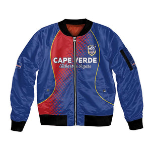 Custom Cape Verde Football Sleeve Zip Bomber Jacket Blue Sharks Make History - African Pride