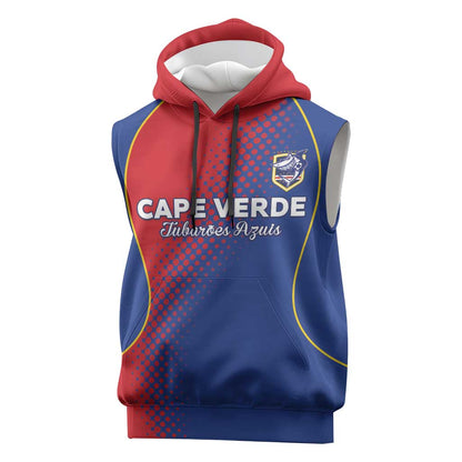 Custom Cape Verde Football Sleeveless Hoodie Blue Sharks Make History - African Pride