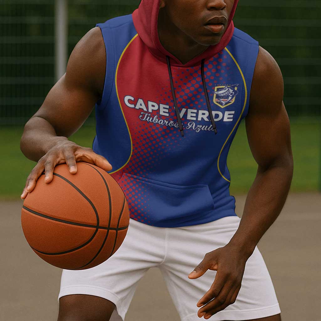 Custom Cape Verde Football Sleeveless Hoodie Blue Sharks Make History - African Pride